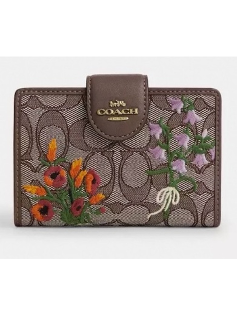 Coach Signature Jacquard Embroidered Floral Med Wallet NWT